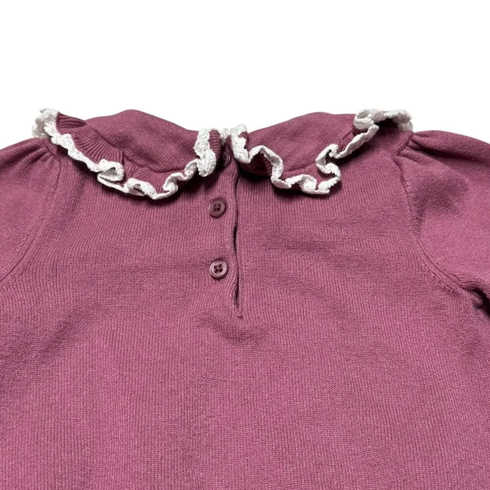 Janie and Jack Floral Ruffle Collar Sweater Mauve Pink White 4